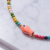Good Luck Fish Bahama Wood Bead Necklace: Turquoise