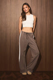 MID RISE THERMAL STRIPE PANTS: DUSTY BLUE / S
