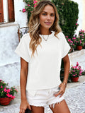 Striped Textured Round Neck Short Sleeve T-Shirt: White / Medium 8-10