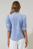Cayra Stripe Klina Drape Sleeve Top: BLUE-WHITE / M
