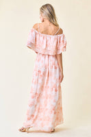 Chiffon Floral Off Shoulder Dress - 26177D: L / Blush