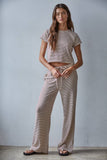 L8945B | Knit Polyester Cotton Striped Flare Pants: Grey Blue / M