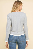 V-NECK BUTTON DOWN WOVEN COMBO TOP - 5831W: HEATHER GREY / SM