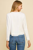 V-NECK BUTTON DOWN WOVEN COMBO TOP - 5831W: HEATHER GREY / SM