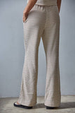 L8945B | Knit Polyester Cotton Striped Flare Pants: Grey Blue / M