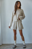 L8797B | Knit Cotton Striped Elastic Waist Shorts: Navy White / S