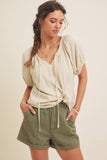 LIGHTWEIGHT STRIPE FLARE PEASANT BLOUSE WITH PUFF SLEEVES: SKY BLUE / M