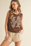IT4194 FISH PRINTED SLEEVELESS SWEATER TOP: CREAM/BLUE / L