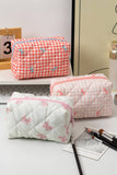 Bow Knot Print Quilted Zipper Cosmetic Bag: Pink / Missy / Standard