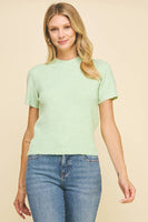 SOFT YARN SHORT SLEEVE SWEATER TOP - 5433W: IVORY / L