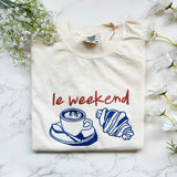 Embroidered Le Weekend French Coffee & Croissant Shirt: Ivory - Standard Unisex / M