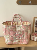 Quilted Floral Soft Side Storage Tote: Off White/Peony