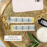 Anchor Blue Ombre Stripe Keychain | Coastal Gift | Key Fob