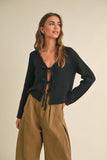 J4721   LONG SLEEVE KNITTED TIE FRONT CARDIGAN: Beige / M