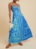 Bohemia totem printed resort open-back strappy sundress: Blue / L