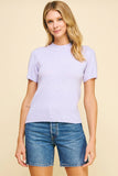 SOFT YARN SHORT SLEEVE SWEATER TOP - 5433W: LIGHT BLUE / L