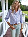 Textured Striped Ruffle Detail Shirt: Blue / Large 8-10