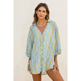 Morning Pages Tie Detail Tunic Shirt: TROPICAL BREEZE / S-M-L(2-2-2)