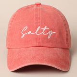 Salty Lettering Embroidery Baseball Cap: WHITE / One Size