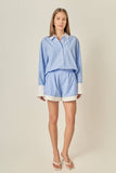 Striped Boyfriend Shorts: BLUE/ WHITE STRIPE / XS