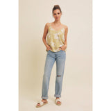 V-NECK FLORAL PRINT LINEN BLEND CAMI TOP: SAGE / S