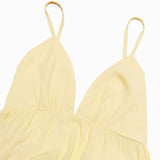 Vacation yellow backless strap maxi dress: Yellow / M
