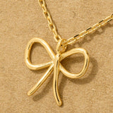 Gold Dipped Wire Ribbon Bow Pendant Necklace: G