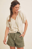 LIGHTWEIGHT STRIPE FLARE PEASANT BLOUSE WITH PUFF SLEEVES: SKY BLUE / S