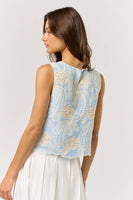 ILT5634 Sleeveless Floral Embroidered Top: LT BLUE / LARGE