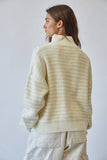 HSW1288 Preppy Californian Half-zip Striped Sweater-Ecru: ECRU / S-M-L (3-2-1)