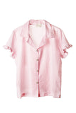 Skylar Short Sleeve Ruffle Top: BLUE XS-S