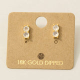 Gold Dipped Double Cz Link Stud Earrings: PK