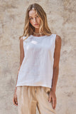 Minimalist Keyhole Back Linen Sleeveless Top: WHITE / S-M-L:2-2-2