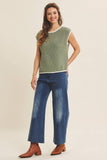 CONTRAST ROLLED EDGE KNITTED SWEATER VEST WITH ROUND NECK: NILE BLUE / S