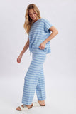 STRIPED KNIT SWEATER TOP AND PANTS SET / WL25-12183: SKY/BLUE / S
