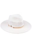 C.C Faux Leather String Straw Panama Hat: Brown