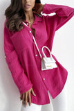 Plain Texture Button Up Pocket Blouse Shirt ZK898: Pink / XL