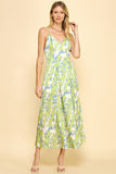 SATIN SLIP MAXI DRESS - LIME MULTI: M