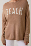 ROUND NECK LONG SLEEVE BEACH LIGHT WEIGHT SWEATER: WHITE-NAVY / M