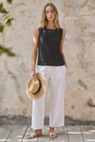 Minimalist Keyhole Back Linen Sleeveless Top: WHITE / S-M-L:2-2-2