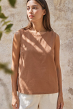 Minimalist Keyhole Back Linen Sleeveless Top: WHITE / S-M-L:2-2-2