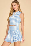 CT9089-Motion Houndstooth Patterned Sleeveless Top: Pink / S