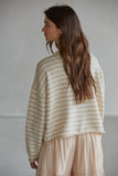 W2537 | Knit Polyester Acrylic Striped Sweater Cardigan : Lavender Pink / L
