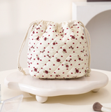 Patterned Quilted Drawstring Cosmetic Bag: Cherry