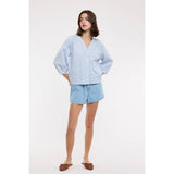 STRIPED BUTTON-UP BLOUSE / WL25-12254: CHERRY/OFF WHITE / M