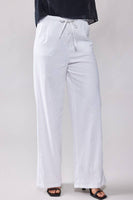 LINEN DRAWSTRING WAIST PANTS: WHITE / S-2/M-2/L-2