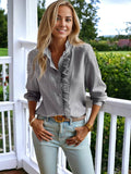 Textured Striped Ruffle Detail Shirt: Blue / Large 8-10