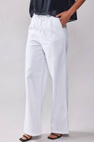 LINEN DRAWSTRING WAIST PANTS: WHITE / S-2/M-2/L-2