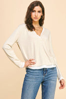 V-NECK BUTTON DOWN WOVEN COMBO TOP - 5831W: HEATHER GREY / SM