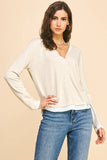 V-NECK BUTTON DOWN WOVEN COMBO TOP - 5831W: HEATHER GREY / SM